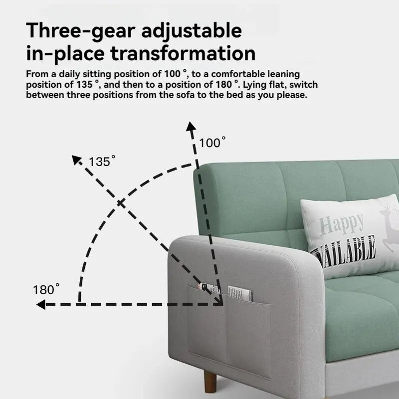 Foldable Fabric Sofa Bed | 3-Seater Convertible Couch for Home & Office