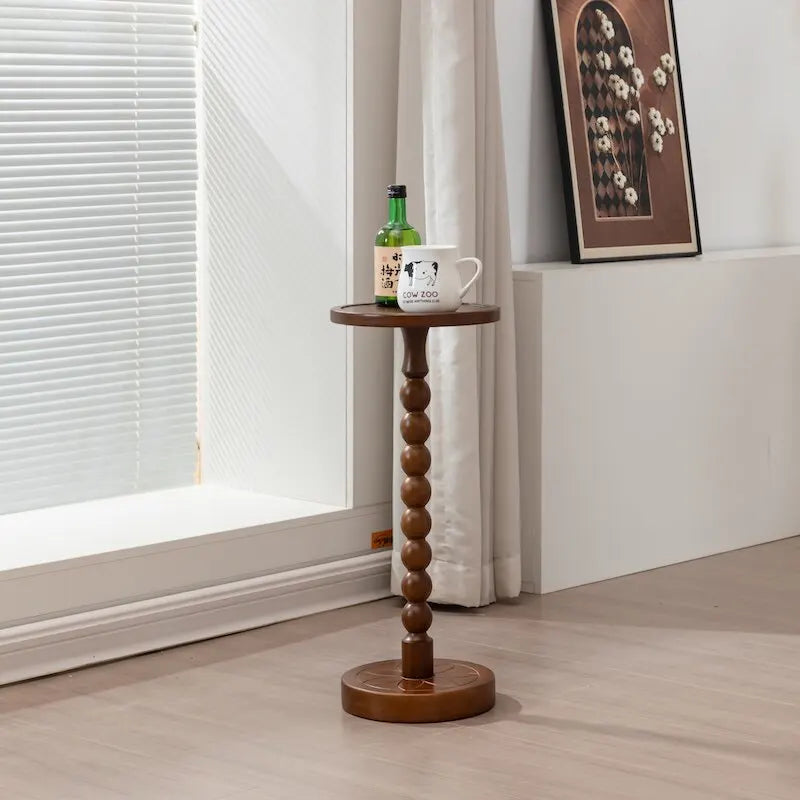 Round Solid Wood Side Table | Modern Minimalist End Table for Living Room