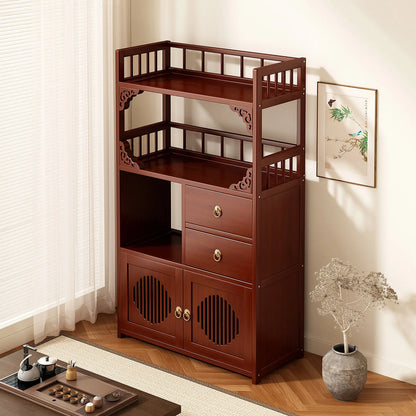 Bamboo Tea Cabinet with Drawers & Shelves | Living Room Storage Organizer
