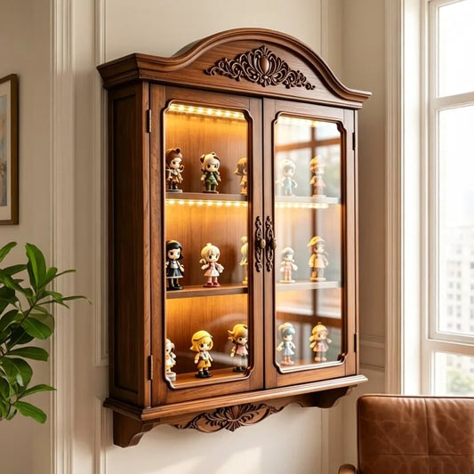 Solid Wood Wall-Mounted Display Cabinet | Mid-Century Style Storage